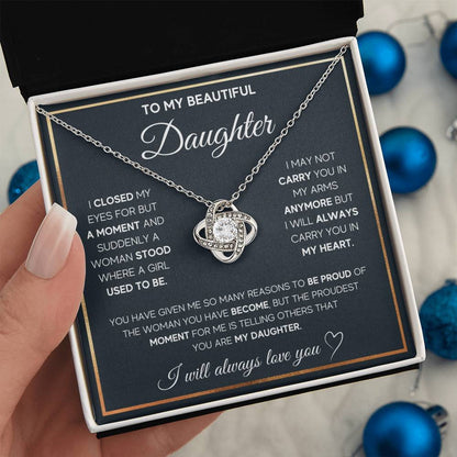 To My Daughter Love Knot Necklace with Heartfelt Card
