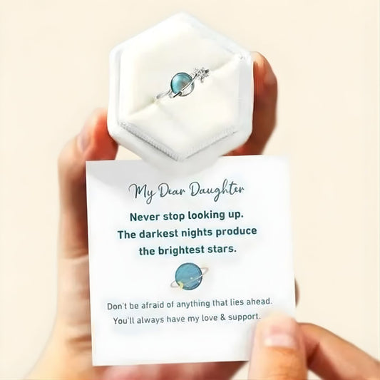To My Daughter Star & Moon Rotatable Ring for Anxiety Relief & Heartfelt Message Card