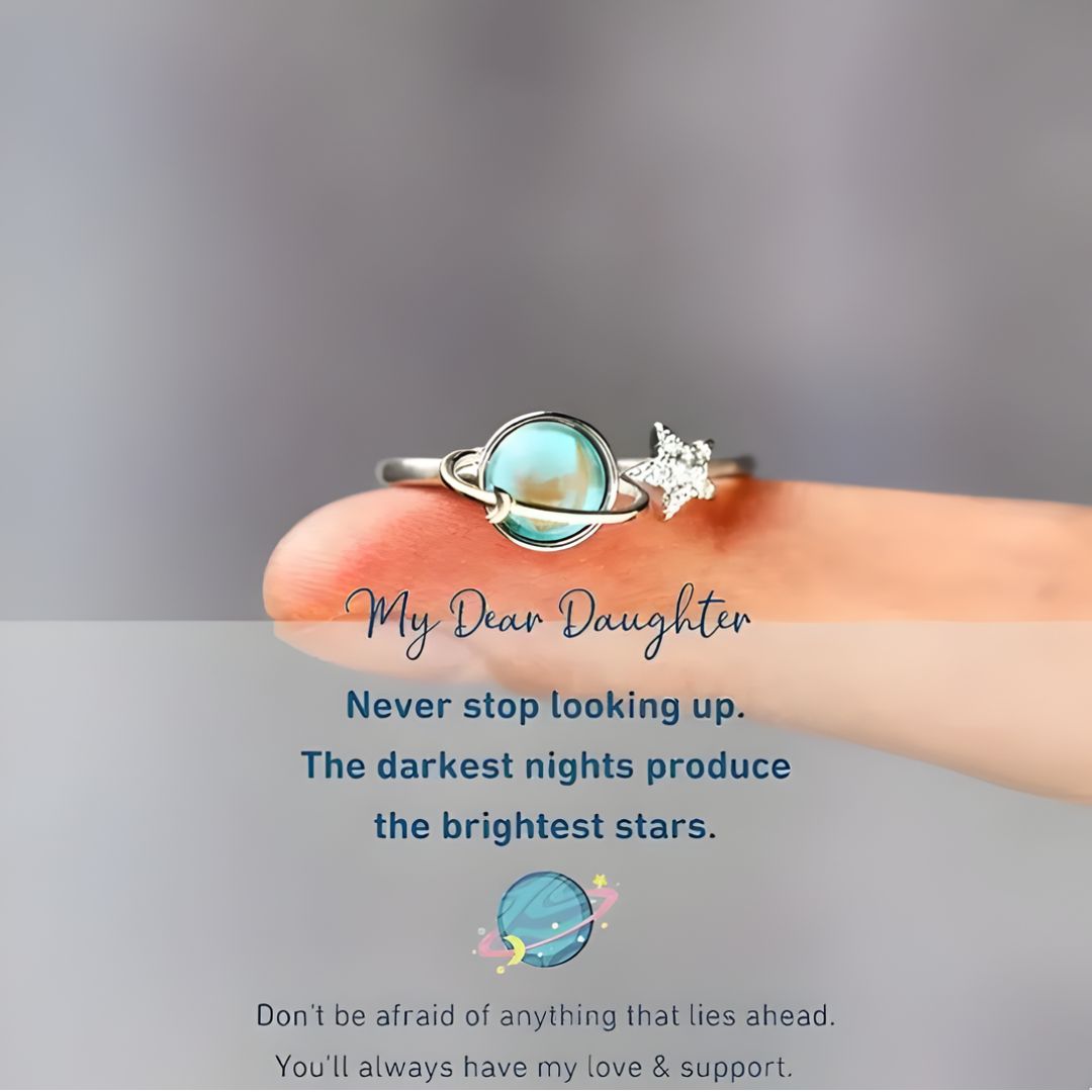 To My Daughter Star & Moon Rotatable Ring for Anxiety Relief & Heartfelt Message Card